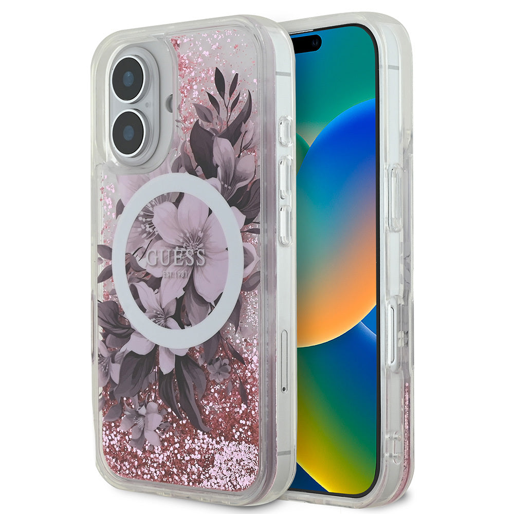 Guess iPhone 16 Plus Orjinal Lisanslı Magsafe Şarj Özellikli Sıvılı Simli Çiçek Desenli Telefon Kılıfı-1 Guess iPhone 16 Plus Orjinal Lisanslı Magsafe Şarj Özellikli Sıvılı Simli Çiçek Desenli Telefon Kılıfı-1